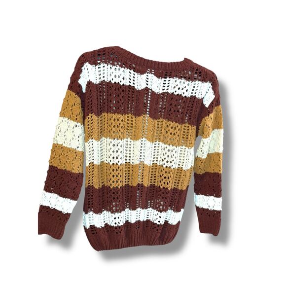 LuLaRoe Chunky Open Knit Sweater Brown/Nude/Ivory Stripe Pullover Size Women’s M - Picture 3 of 3